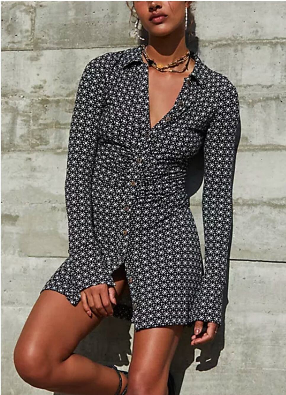 Free People Black button down long sleeve mini dress